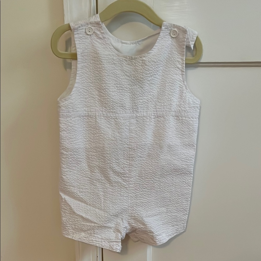 White Textured Seersucker Baby Romper Jon Jon